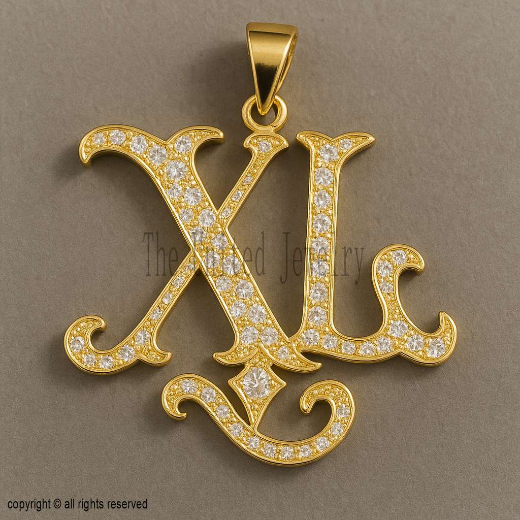 925 Sterling Silver XL Monogram Pendant, Personalized Initial Necklace, Custom Letter Jewelry with moissanite