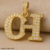 925 Sterling Silver Initial H Pendant | Gold Plated Letter Charm with Moissanite Stones
