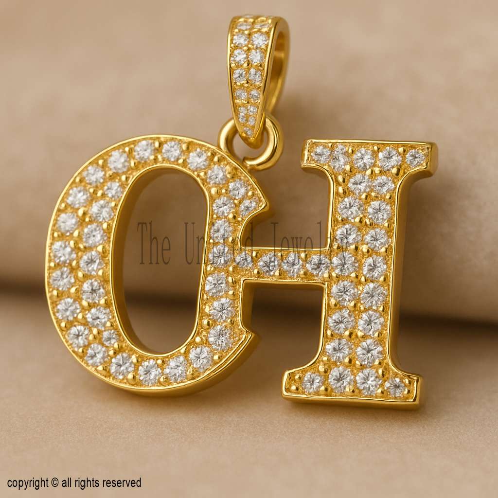 925 Sterling Silver Initial H Pendant | Gold Plated Letter Charm with Moissanite Stones