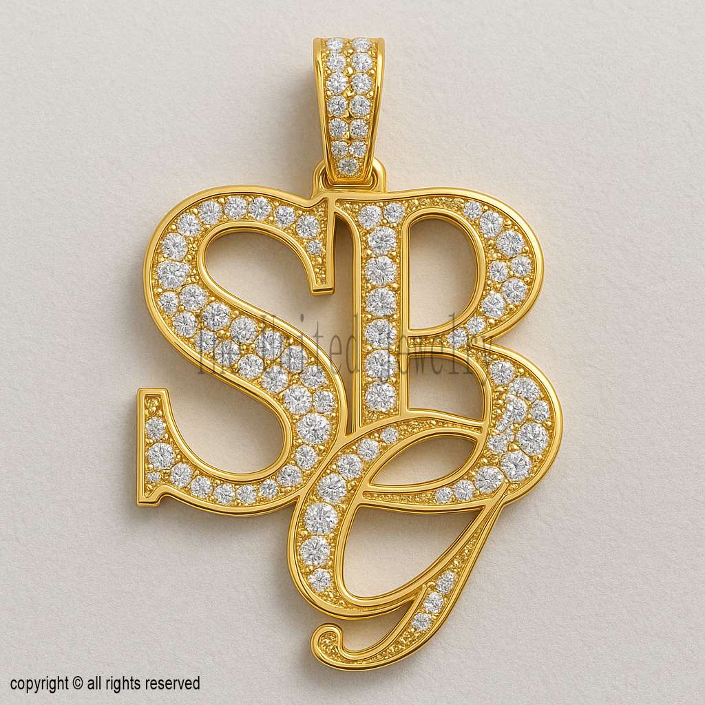 925 Sterling Silver Custom Monogram Pendant | Gold Plated SBG Initial Charm with Moissanite Stones