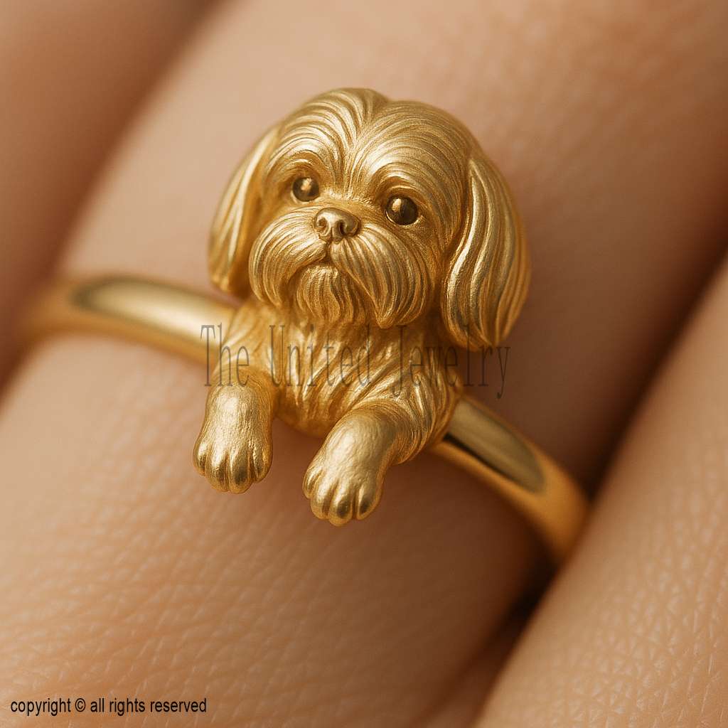 Shih Tzu Ring: 925 Sterling Silver Puppy Hug Band