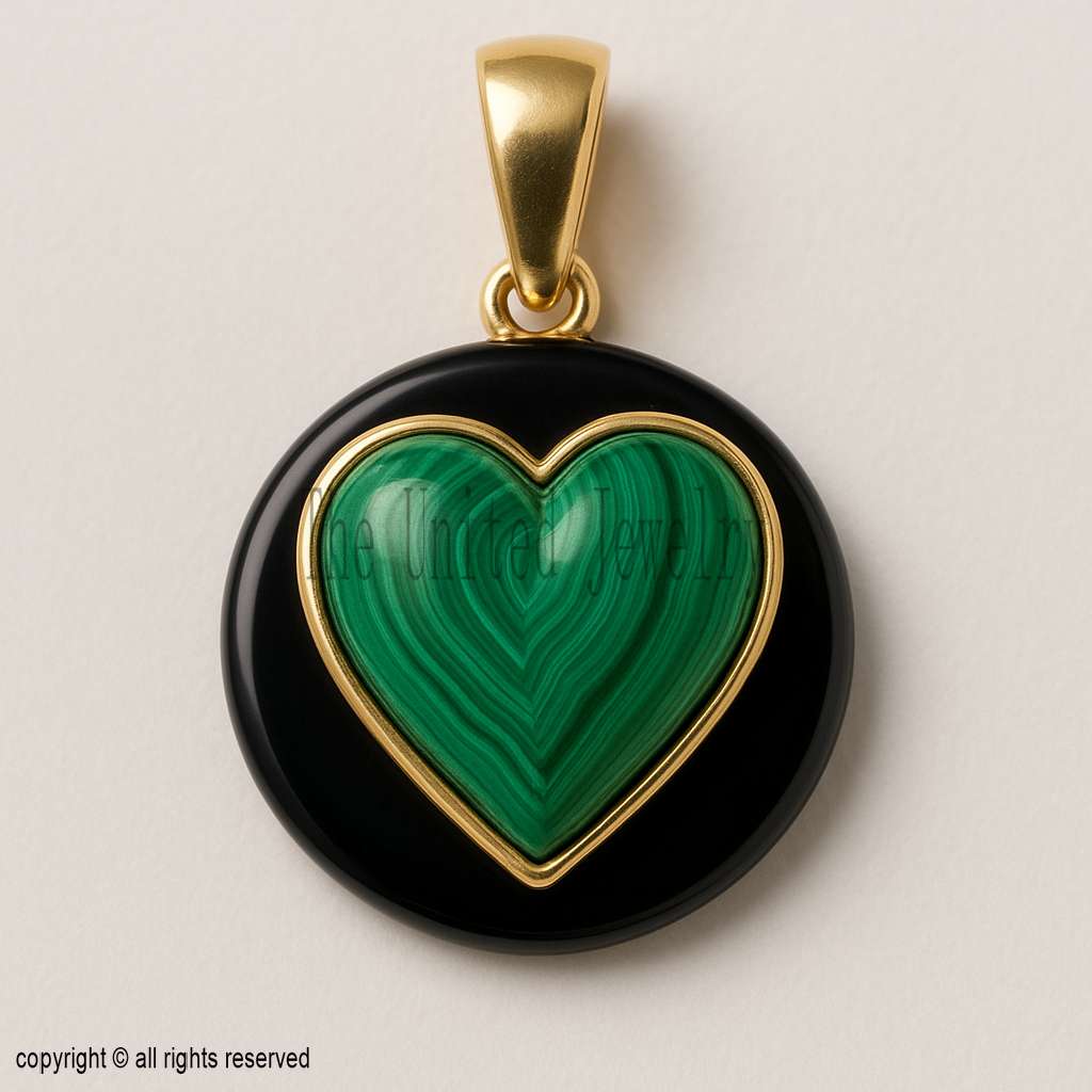 Malachite Heart Pendant – Gold Plated Sterling Silver, Black Onyx Necklace
