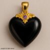 925 Sterling Silver Black Onyx Heart Pendant with Gold Detailing & Amethyst Accent