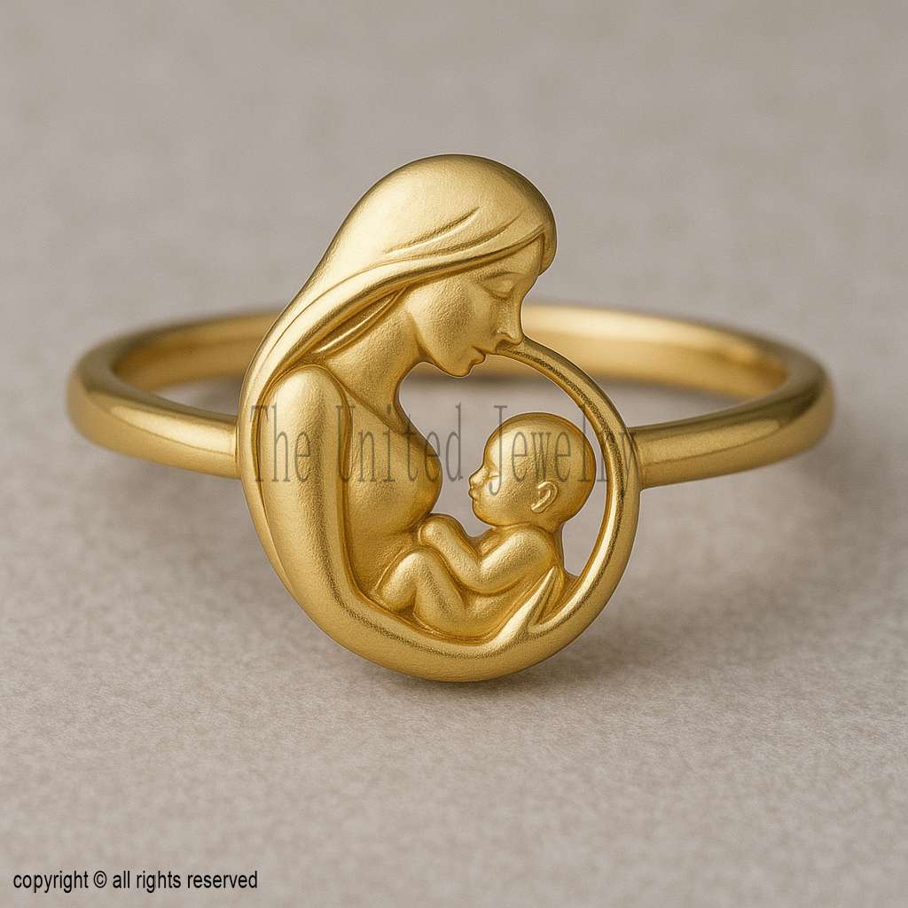 Gold Plated Sterling Silver Mother and Child Ring - Handmade Mom Jewelry