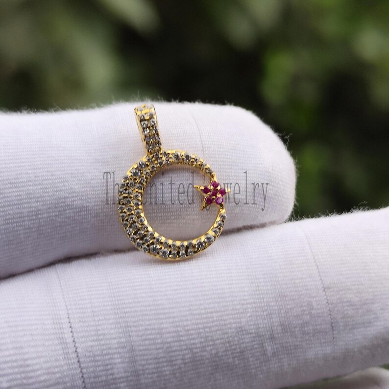 Moissanite Crescent Moon Necklace: Sterling Silver Ruby Star Pendant