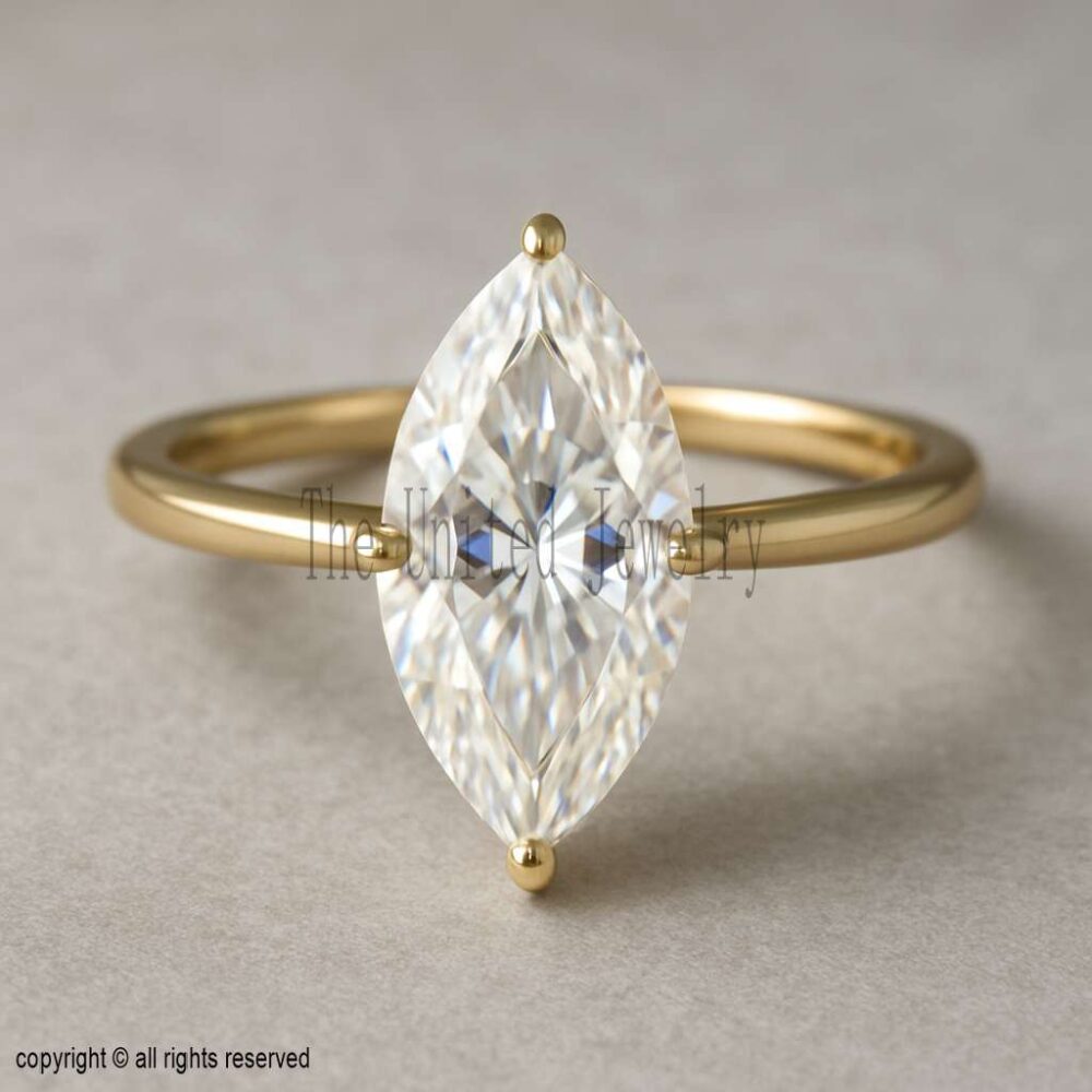 Marquise Moissanite Engagement Ring: 18K Gold Plated Sterling Silver