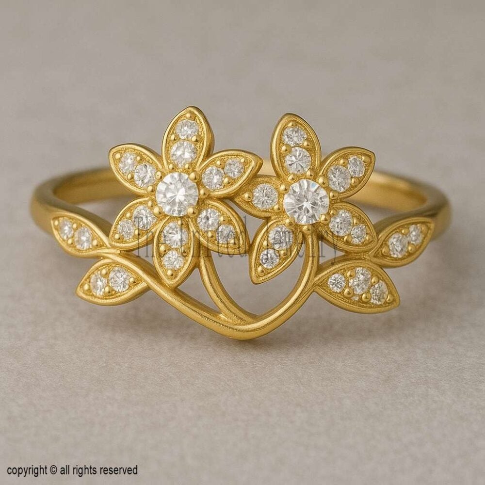 Floral Moissanite Ring: 18K Gold Plated Sterling Silver Flower Jewelry