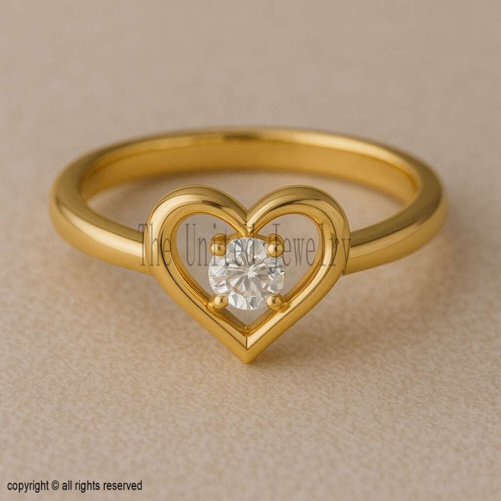 Gold Plated Sterling Silver Heart Ring - Dainty Moissanite Promise Ring