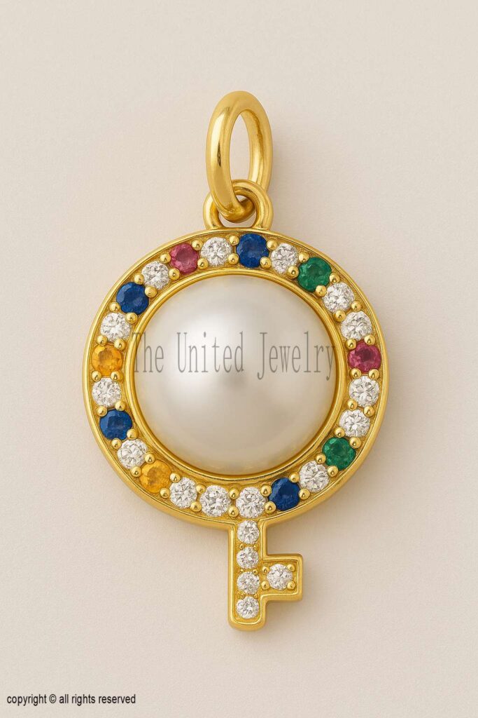 Gold Venus Symbol Pearl Pendant – Sterling Silver Gemstone Feminist Jewelry