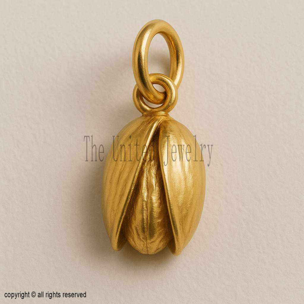 Gold Plated Sterling Silver Pistachio Nut Pendant: Nature-Inspired Charm