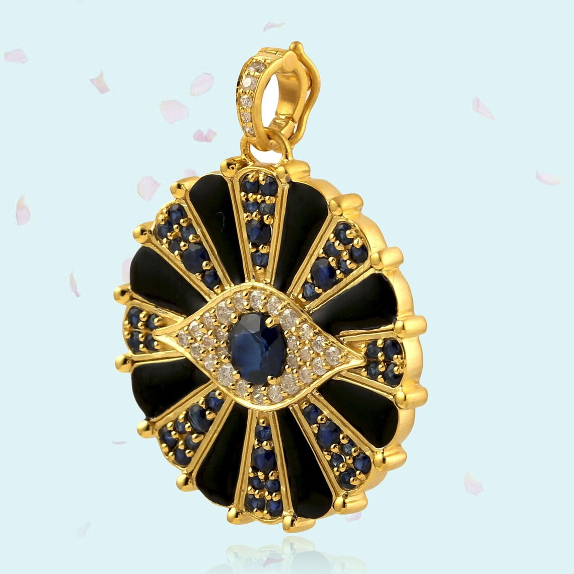 925 Sterling Silver Blue sapphire & diamond evil eye Pendant