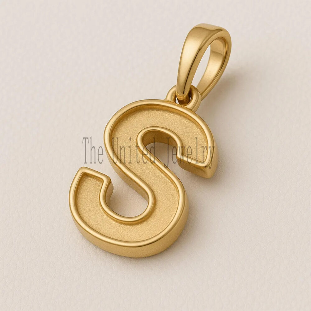 Gold Plated Sterling Silver Initial S Charm Pendant: Cubic Zirconia Letter Necklace