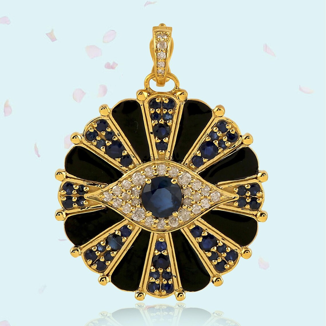 925 Sterling Silver Blue sapphire & diamond evil eye Pendant