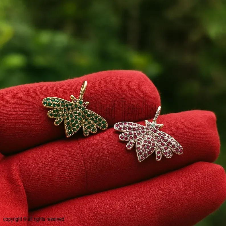 925 Sterling Silver Pave Gemstone Bee Charm Pendant Jewelry