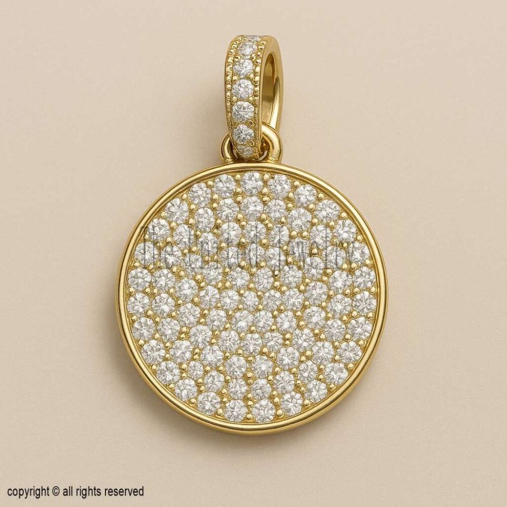 Moissanite Round Pendant – 925 Sterling Silver, 18K Gold Plated Circle Charm, Luxury Sparkling Necklace