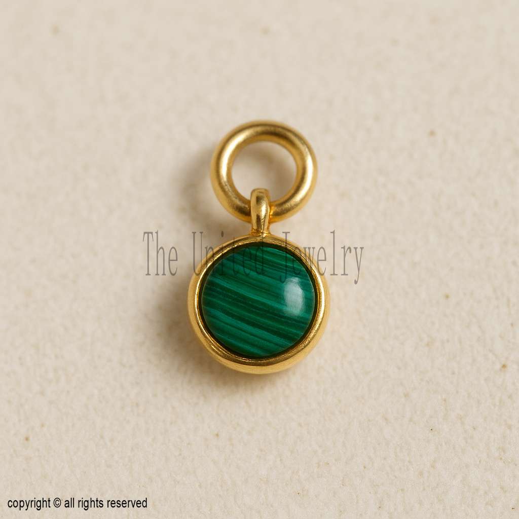 925 Sterling Silver Malachite Pendant | Gold Plated Green Gemstone Charm