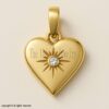 Gold Plated Sterling Silver Heart Pendant Necklace: Moissanite Starburst