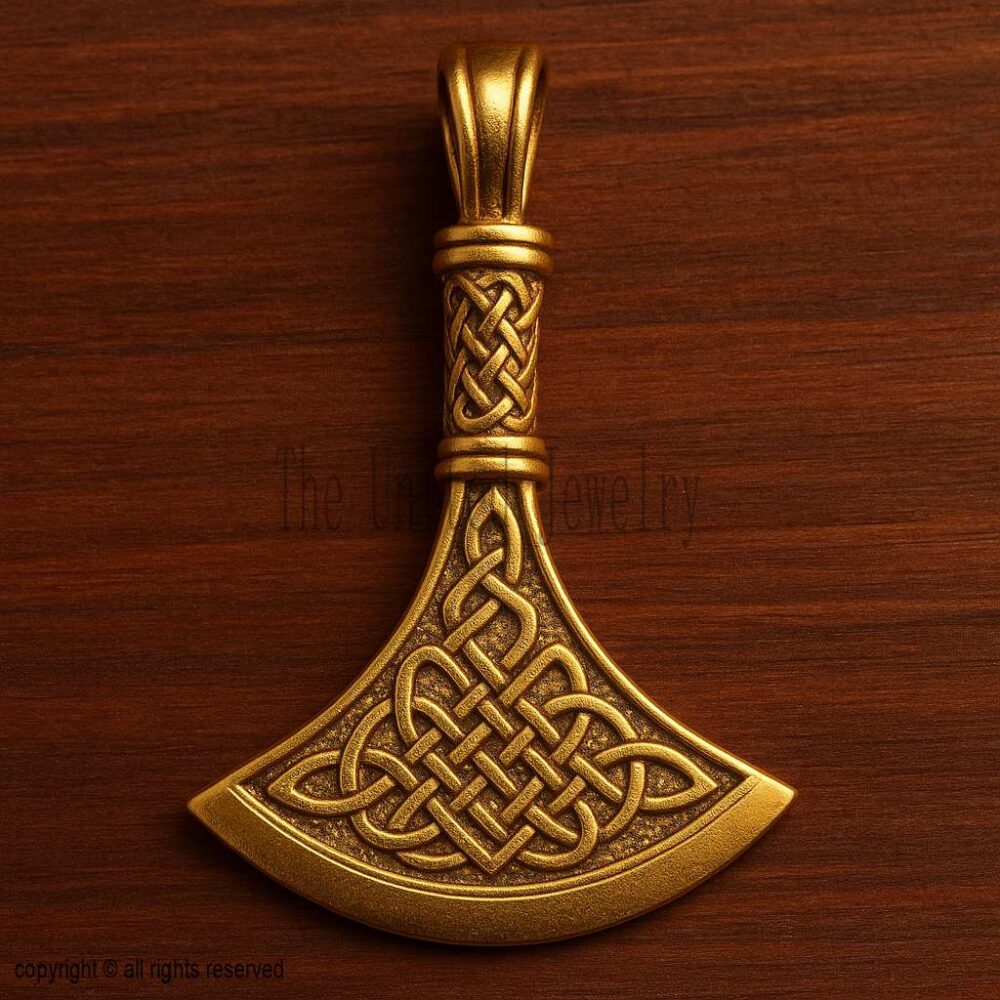 Gold Plated Sterling Silver Viking Axe Pendant – Celtic Knot Necklace