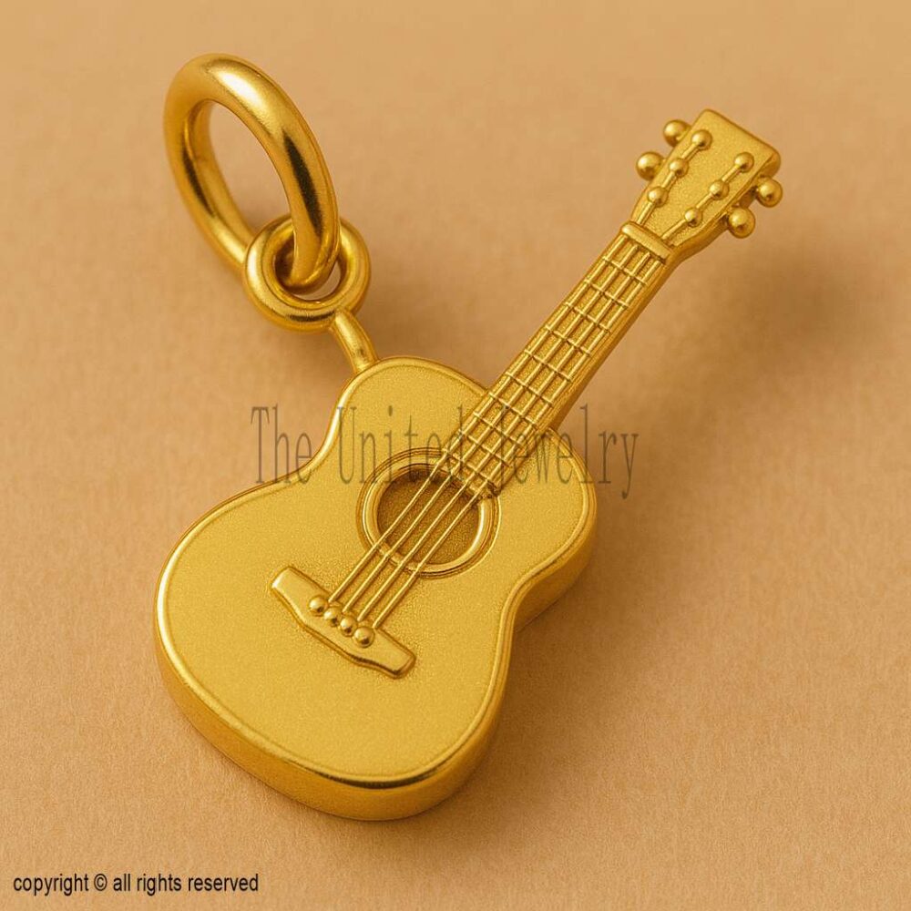 Guitar Pendant – 925 Sterling Silver with 18K Gold Plating, Music Lover Charm Necklace
