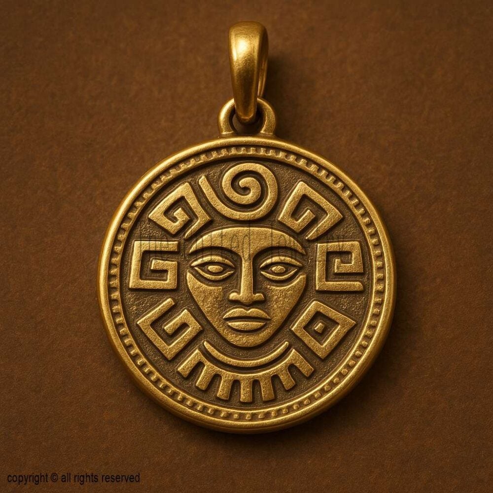 925 Sterling Silver Aztec Sun Face Pendant | Tribal Coin Medallion Necklace