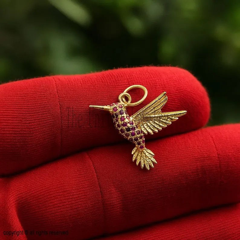 Sterling Silver Hummingbird Pendant: 925 Bird Charm, 20mm