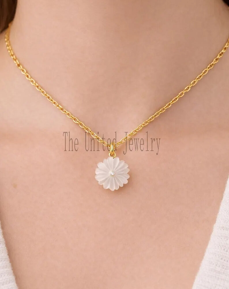 Handmade 925 Sterling Silver Designer Crystal Flower Diamond Charm Pendant Necklace Jewelry