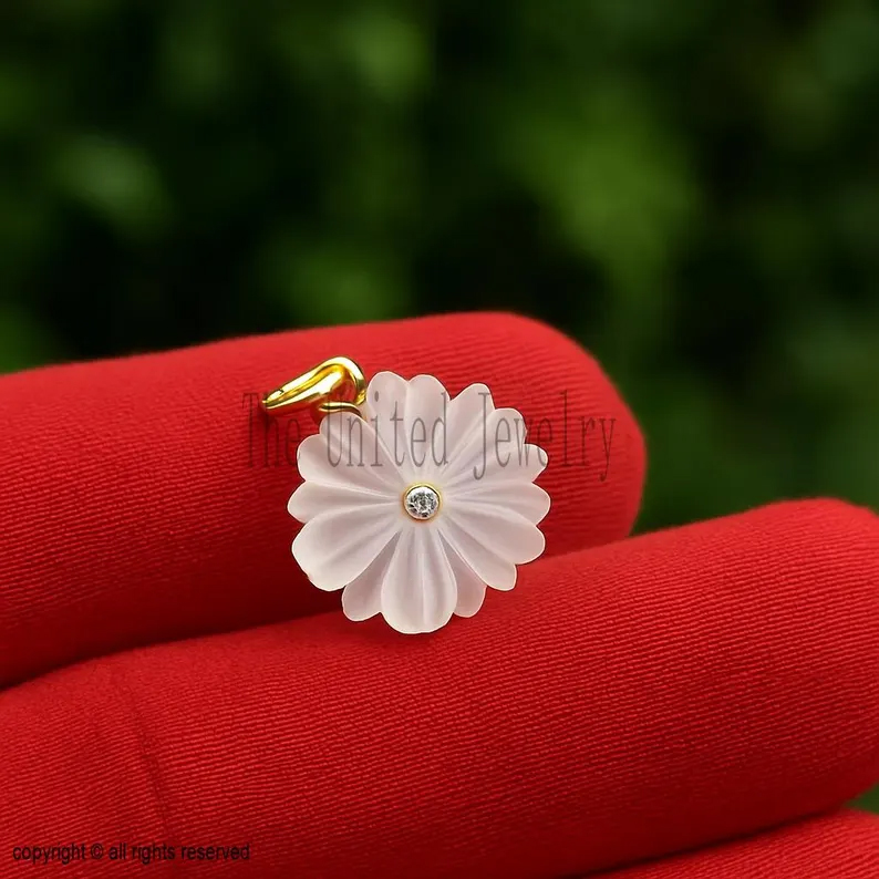 Handmade 925 Sterling Silver Designer Crystal Flower Diamond Charm Pendant Necklace Jewelry