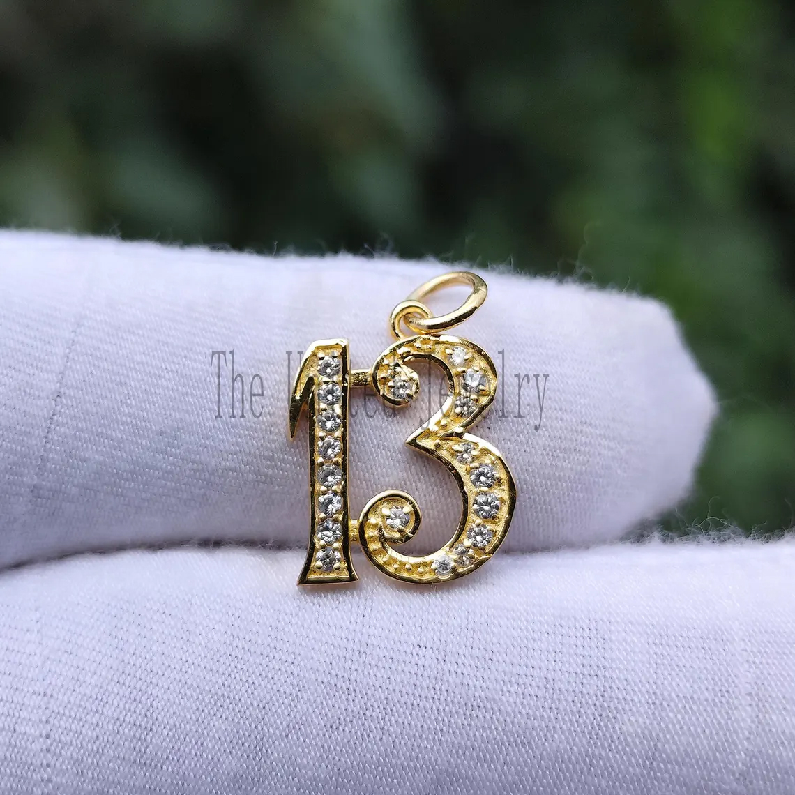 Natural Diamond Handmade 925 Sterling Silver "13" initial Charm Pendant Neckalce