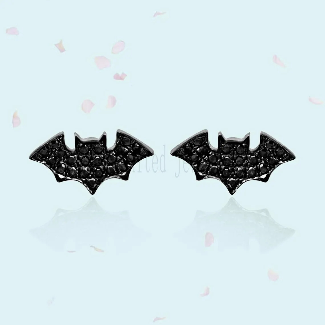 Black Spinel Handmade Bat Stud Earrings For Women's