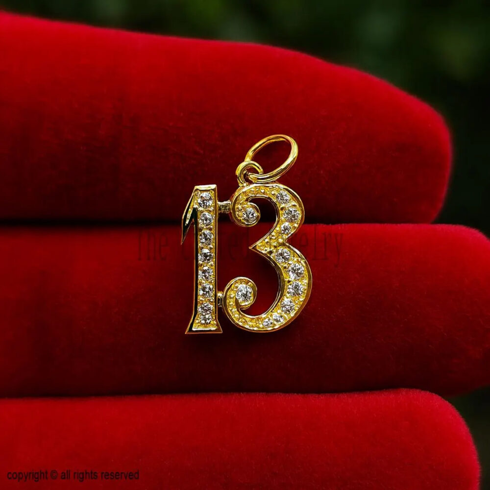 Natural Diamond Handmade 925 Sterling Silver "13" initial Charm Pendant Neckalce