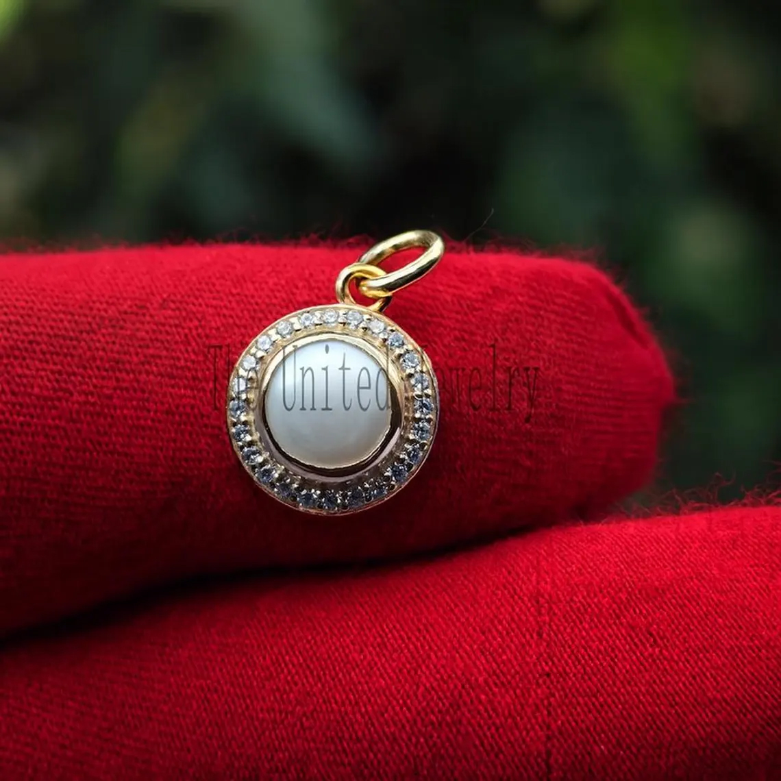 Handmade 925 Sterling Silver With Pave Diamond And Pearl Charm Pendant Jewelry