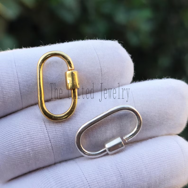 Yellow Gold Plating Oval Carabiner Clasp Lock Jewelry Findings 925 Sterling Silver