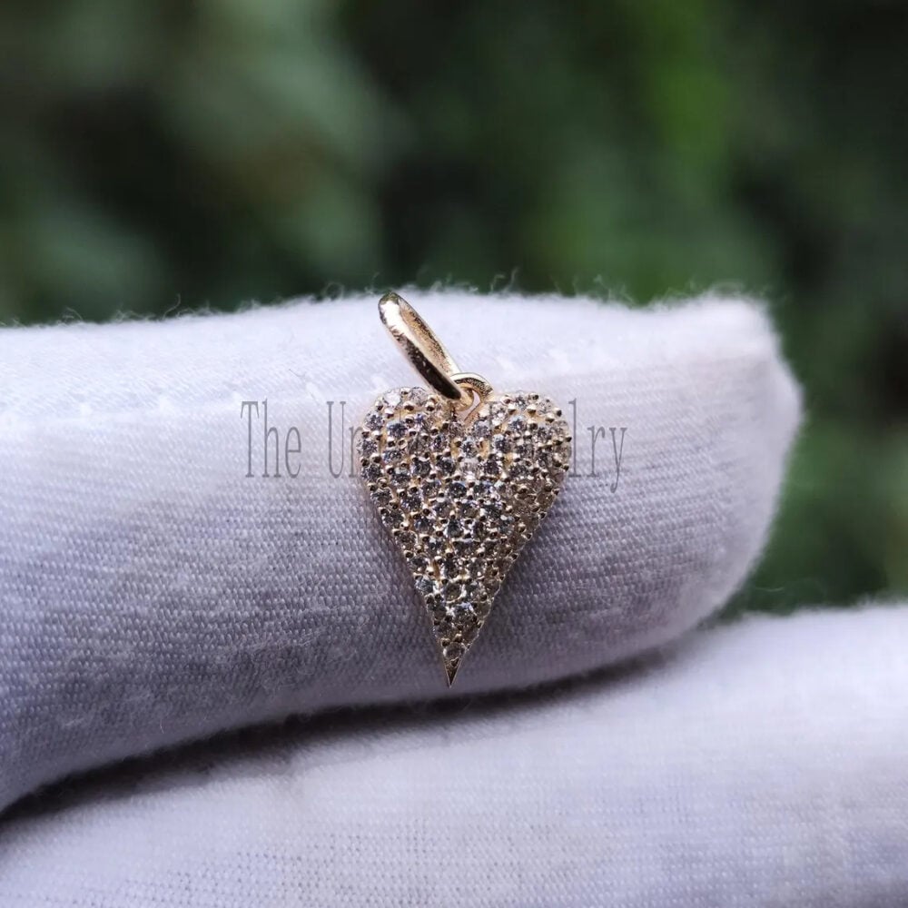 Handmade 14K Gold With Pave Diamond Heart Charm Pendant Jewelry