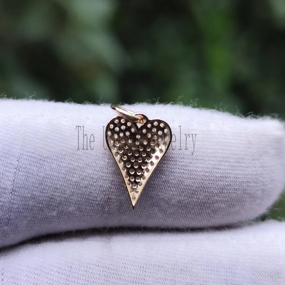 Handmade 14K Gold With Pave Diamond Heart Charm Pendant Jewelry