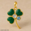 Handmade Gold Plated Sterling Silver Clover Pendant: Malachite & Blue Topaz