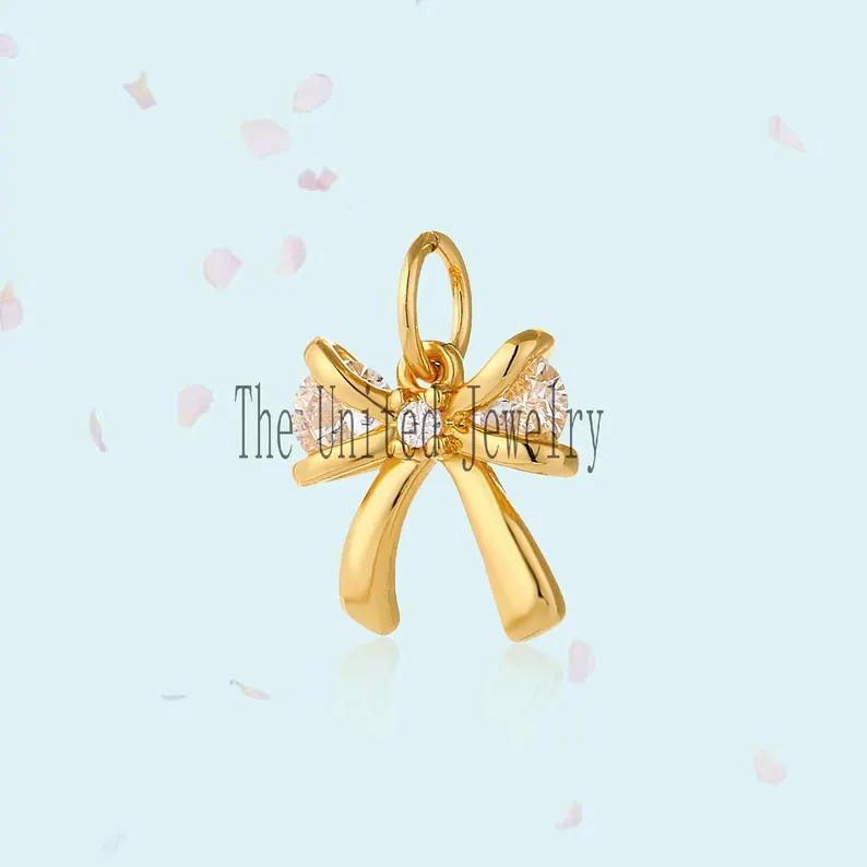 Sterling Silver Yellow Gold Plating Moissanite Handmade Bow Charm Pendant