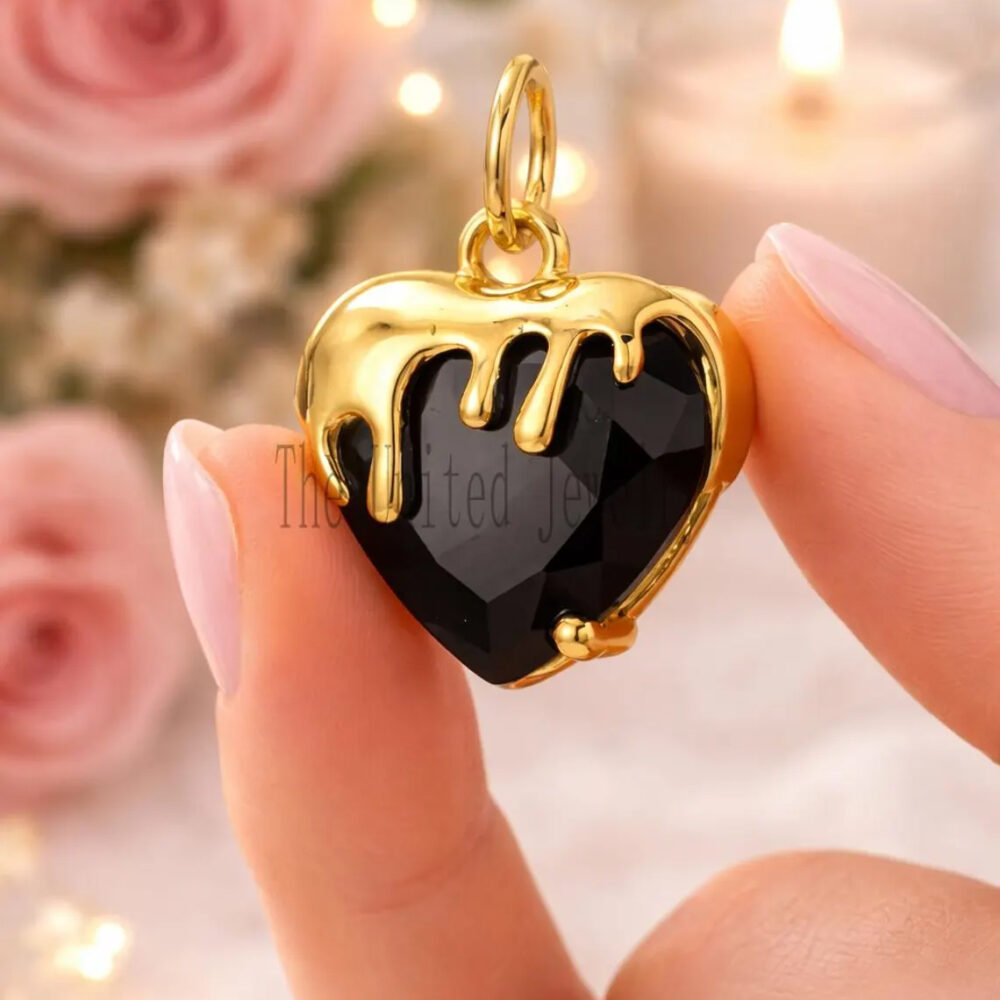 14k Gold Plated 925 Sterling Silver Molten Drip Heart Charm Pendant Jewelry