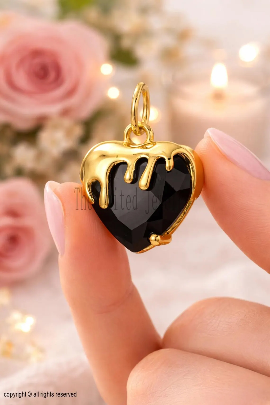 14k Gold Plated 925 Sterling Silver Molten Drip Heart Charm Pendant Jewelry