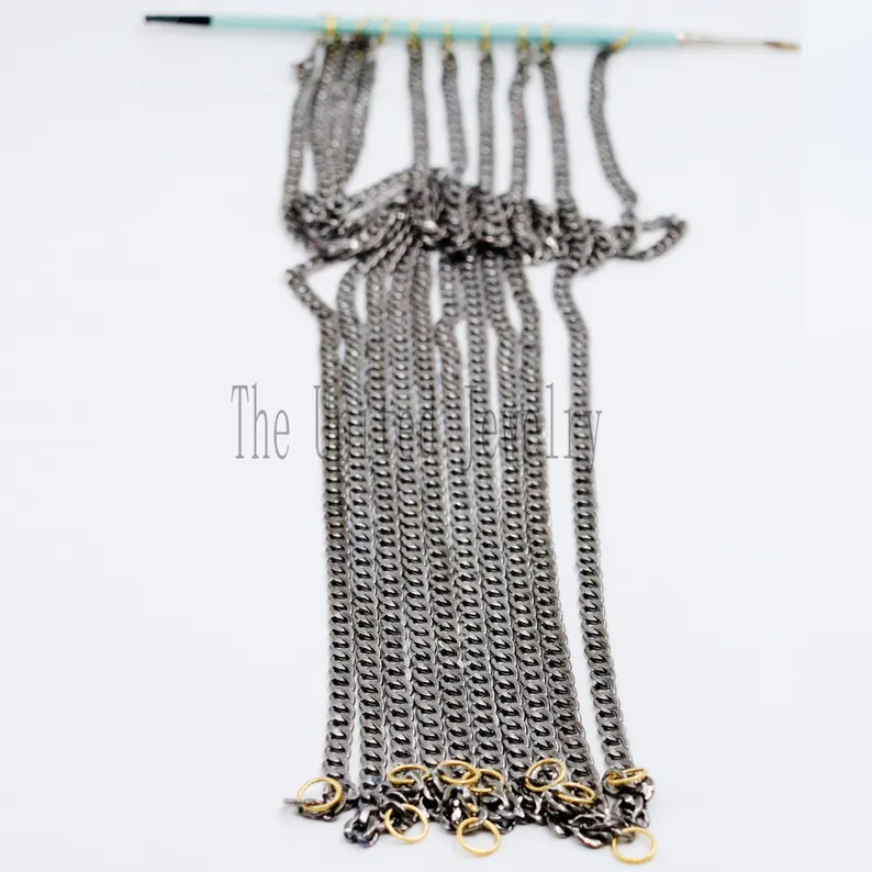 Handmade Oxidized Sterling Silver Curb Chain - Two Tone Link, 5mm Thick
