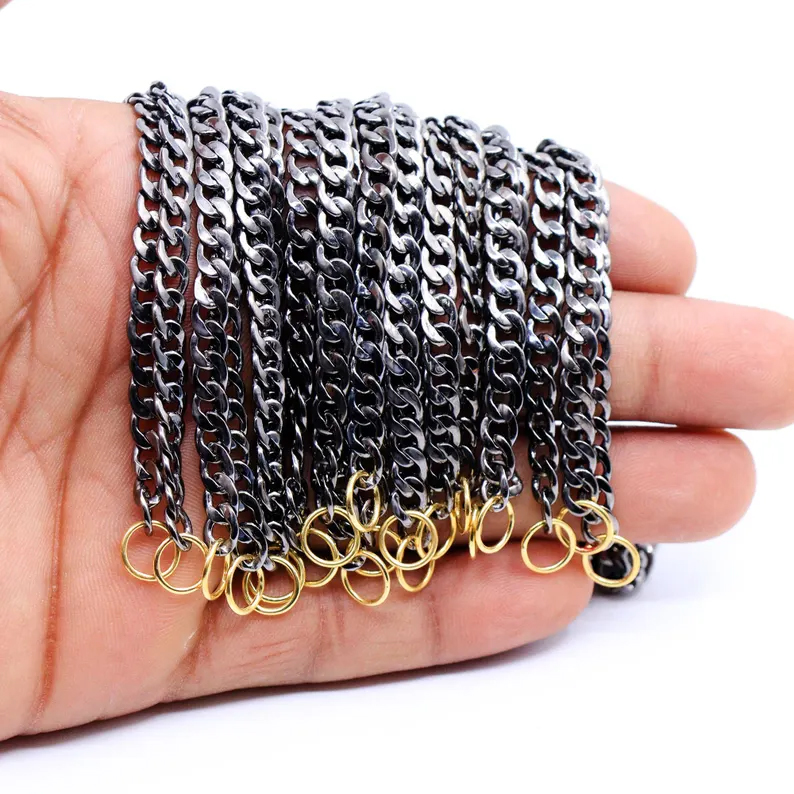 Handmade Oxidized Sterling Silver Curb Chain - Two Tone Link, 5mm Thick