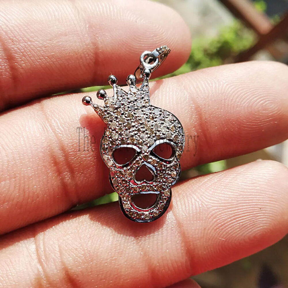 925 Sterling Silver Skull Charm Diamond Pendant Jewelry