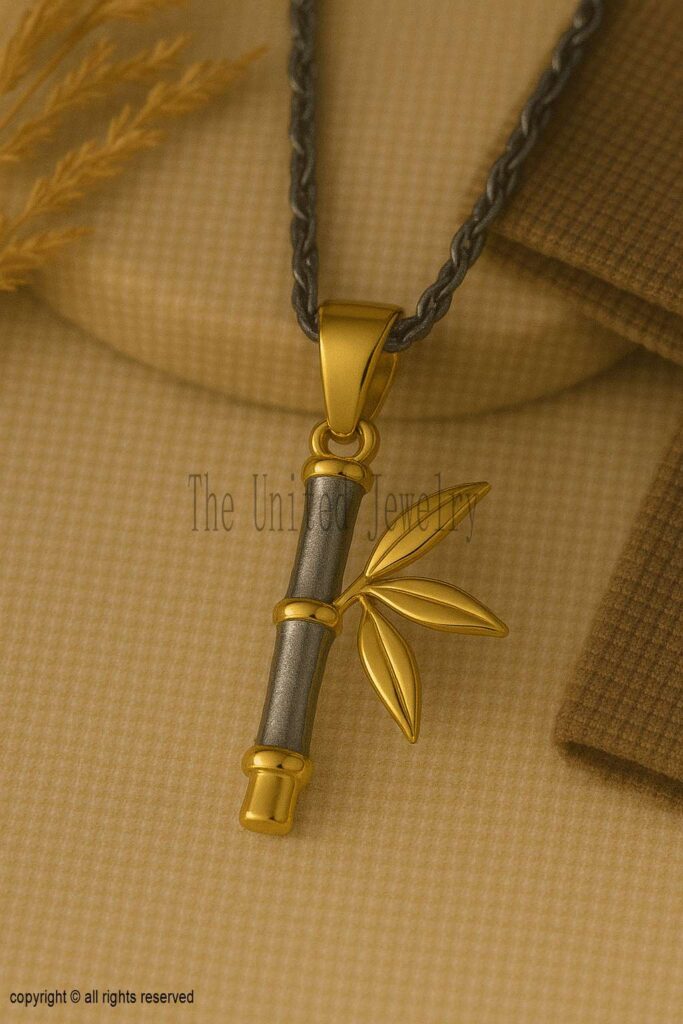 925 Sterling Silver Bamboo Pendant | Two-Tone Gold & Silver Nature Necklace