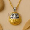925 Sterling Silver Daruma Doll Pendant | Two Tone Gold & Silver Japanese Lucky Charm Necklace