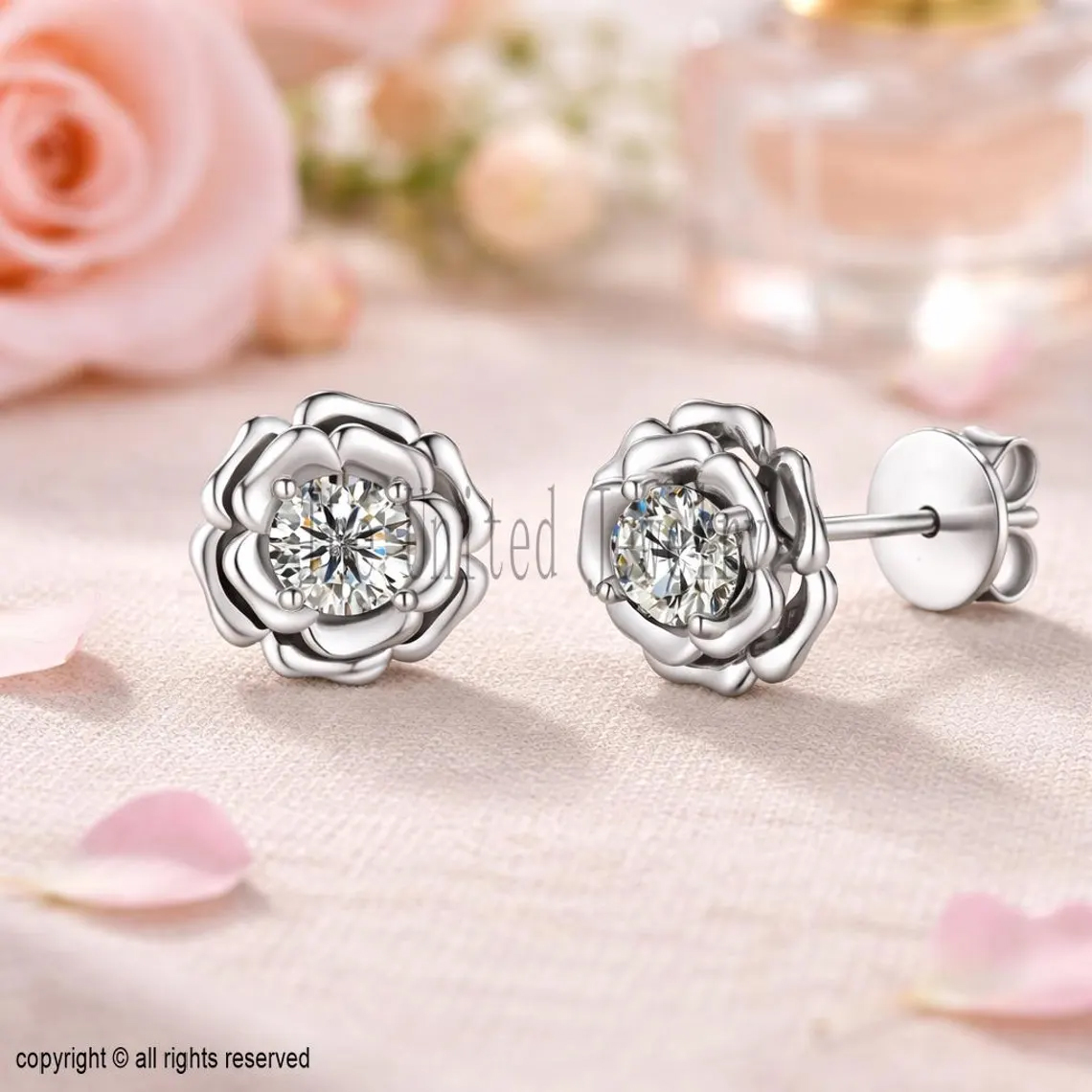 Sterling Silver Moissanite Flower Stud Earrings: Dainty Bridal Jewelry