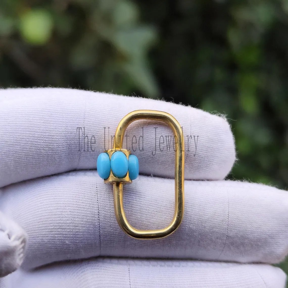 Gold-Plated Sterling Silver Turquoise Carabiner Lock: Necklace Bracelet Clasp