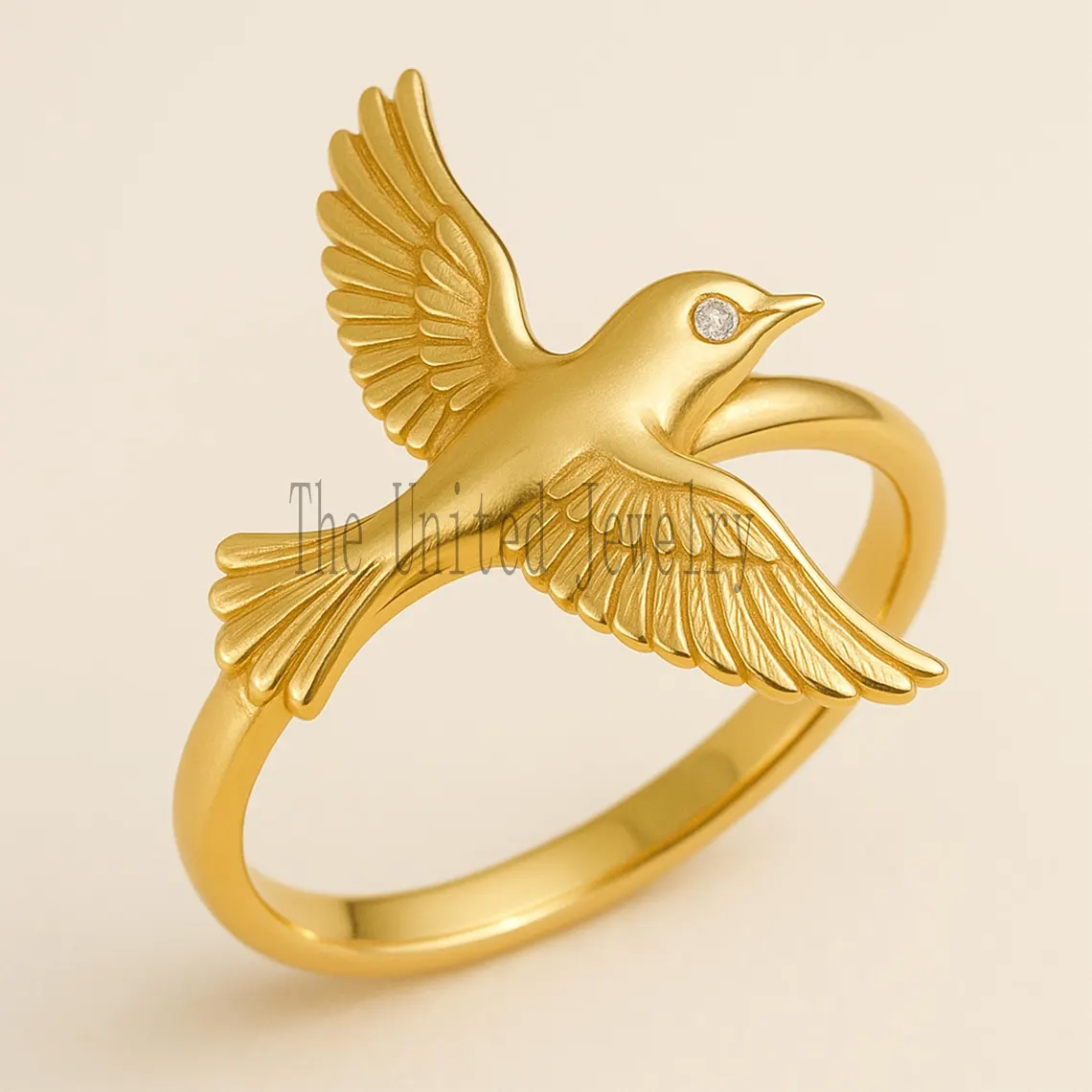 Gold Bird Ring: Sterling Silver Adjustable Boho Jewelry