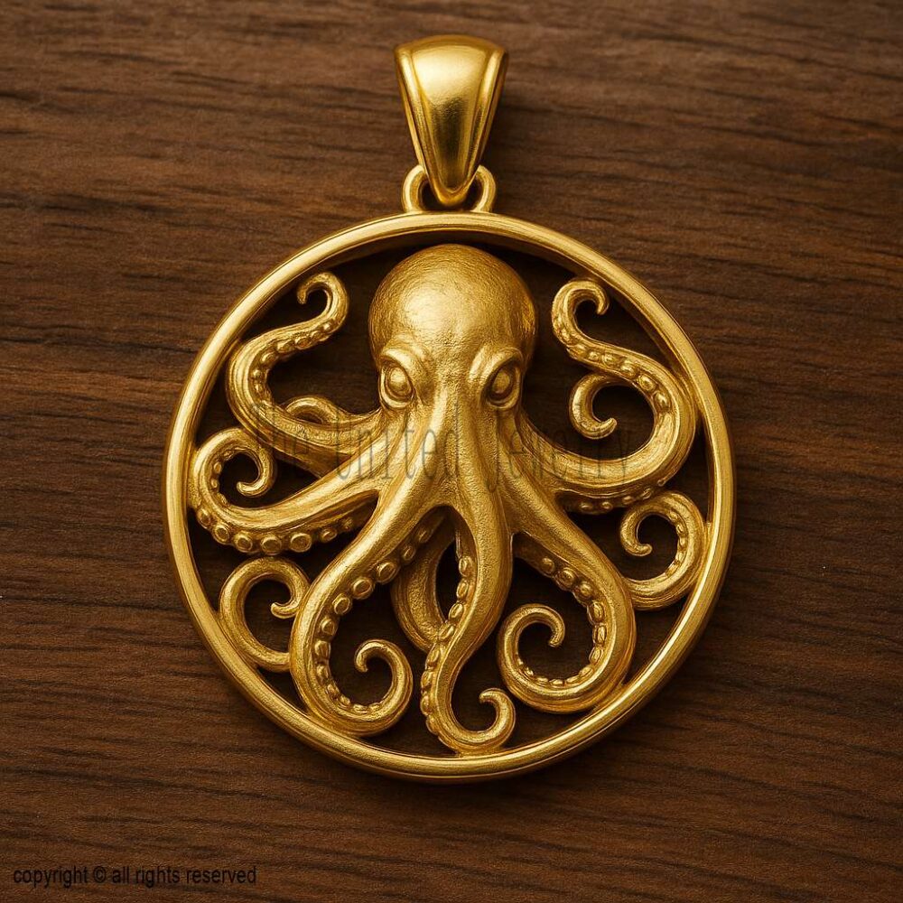 Octopus Pendant – 925 Sterling Silver with 18K Gold Plating, Ocean Sea Life Nautical Jewelry