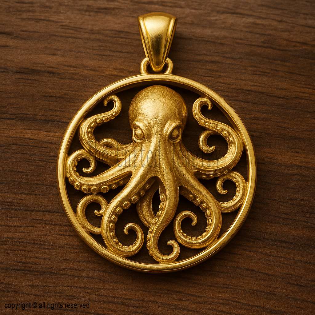 Octopus Pendant – 925 Sterling Silver with 18K Gold Plating, Ocean Sea Life Nautical Jewelry