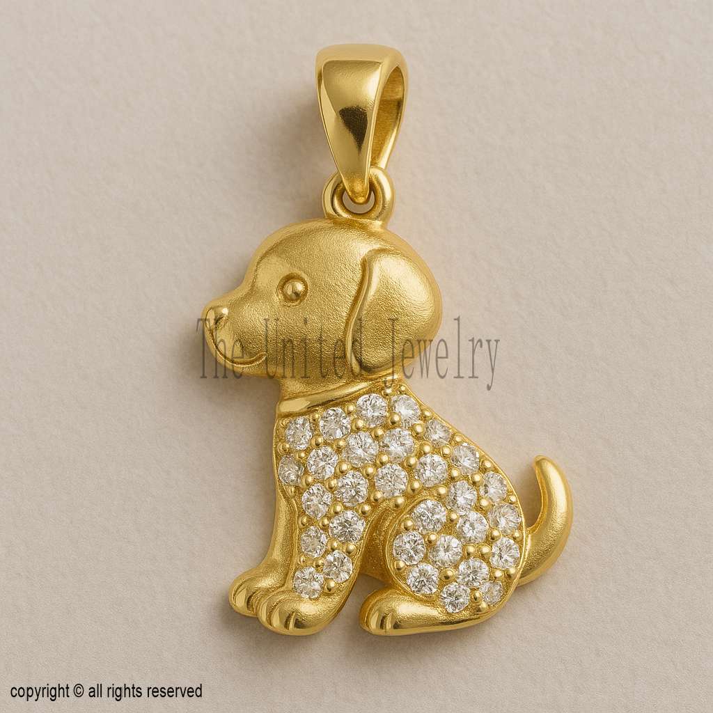 925 Sterling Silver Dog Pendant | Diamond Pave Puppy Charm