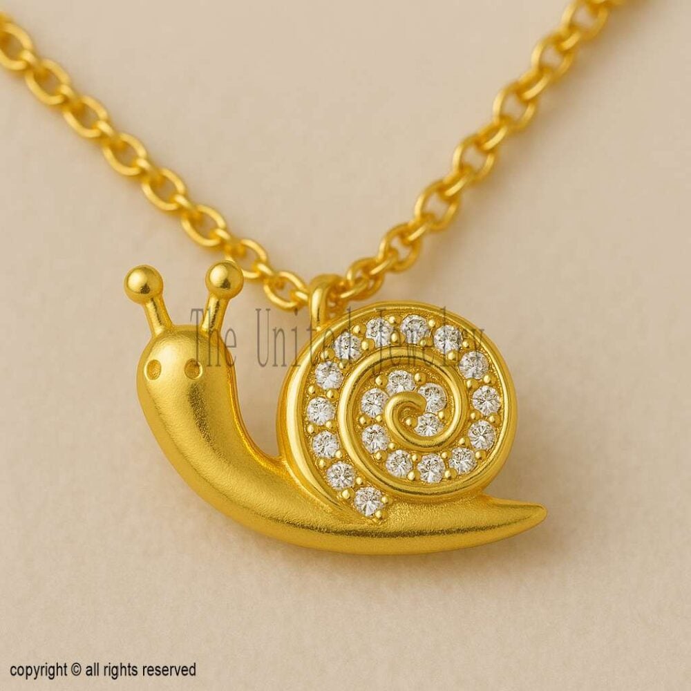 Gold Plated Sterling Silver Snail Pendant Necklace: CZ Animal Jewelry